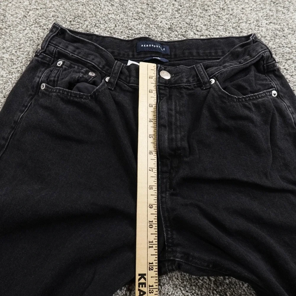 Aeropostale Jeans Womens 10 Dark Black Denim Pants Hi Rise 90s Baggy Straight - Picture 5 of 13